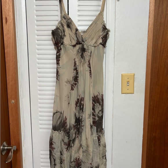 BCBGMaxAzria Beige and Brown Floral Midi Dress - Picture 1 of 5